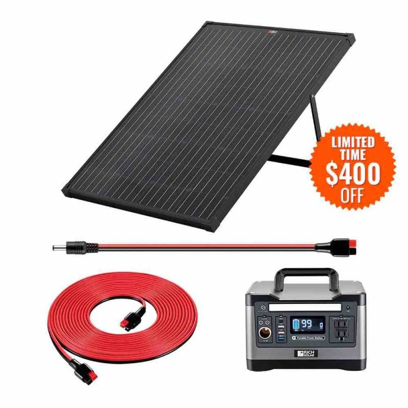 X500 Solar Generator Kit 540Wh Generator and 100 Watt Portable Solar Panel Black